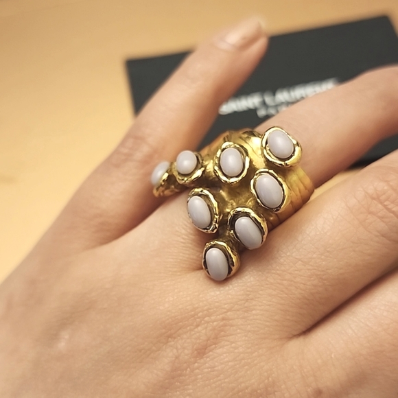 YSL Saint Laurent Lilac Gold Plated Statement Ring 5 - Picture 2 of 7